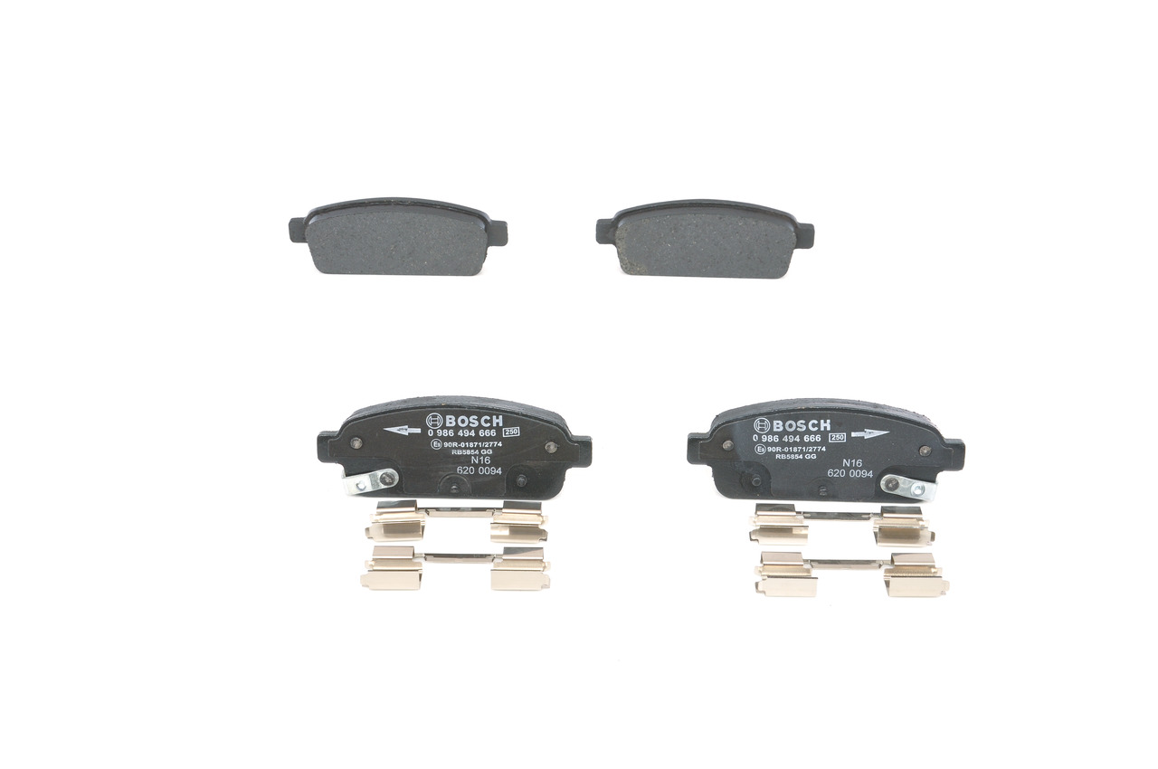 BP1661 BOSCH Low-Metallic, with acoustic wear warning, with anti-squeak plate, with mounting manual Height: 42,6mm, Width: 116,5mm, Thickness: 16,6mm Brake pads 0 986 494 666 buy