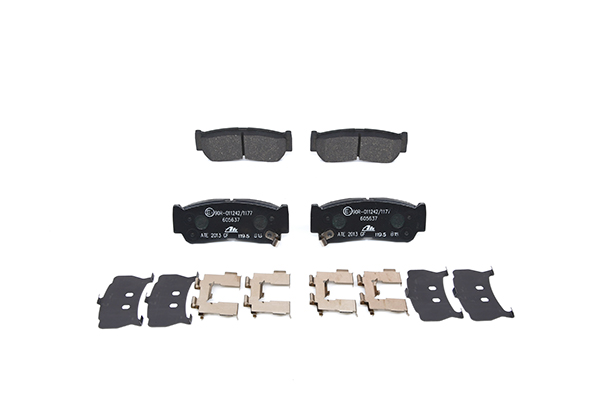 ATE 13.0460-5637.2 Brake pad set with acoustic wear warning, with anti-squeak plate, with accessories
