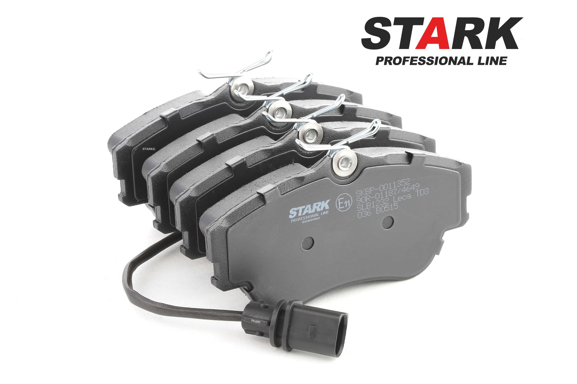 STARK SKBP-0011352 Brake pad set Front Axle, incl. wear warning contact, with adhesive film, with accessories, with spring