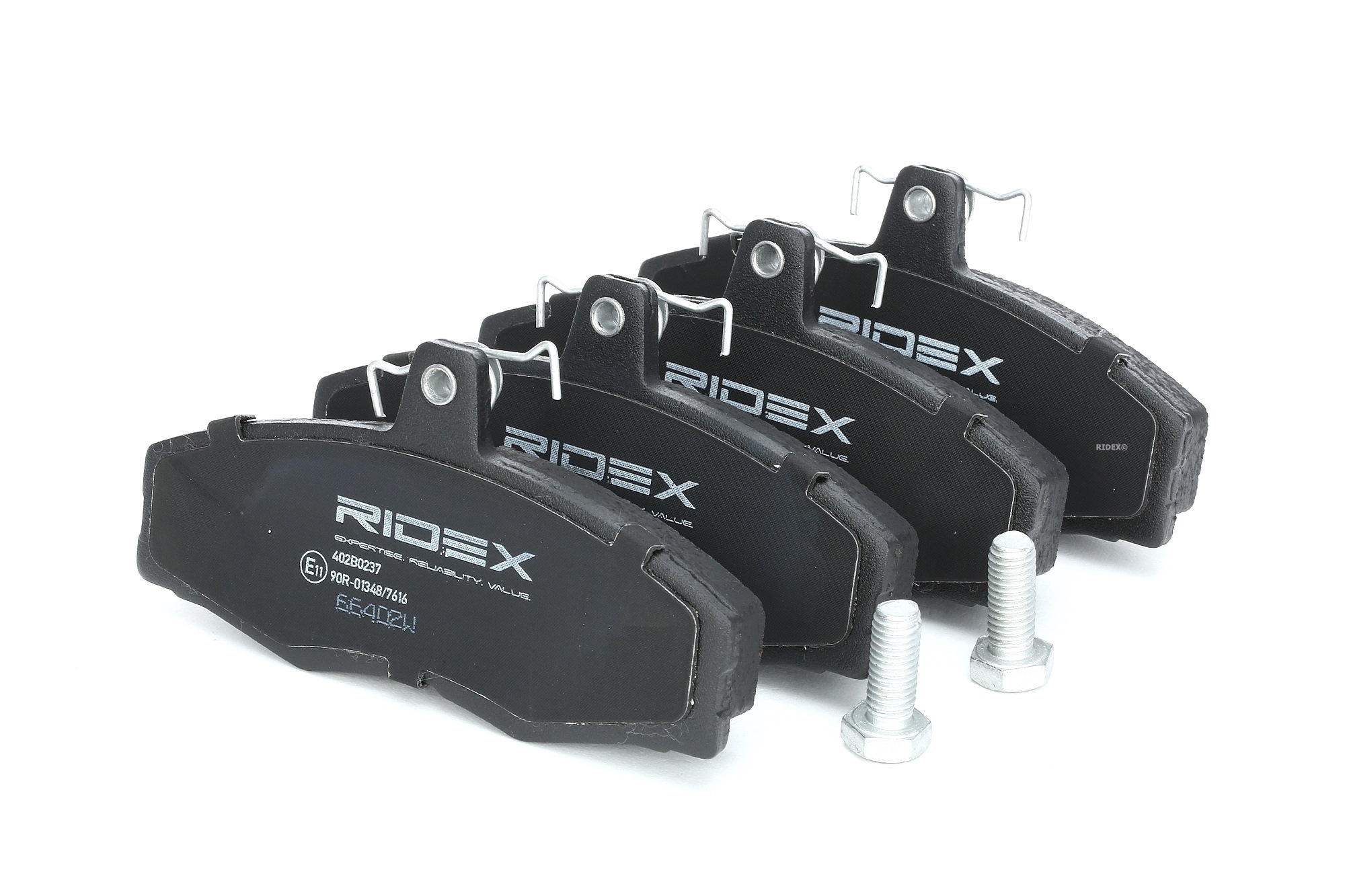RIDEX 402B0237 Brake pad set Front Axle, excl. wear warning contact, with anti-squeak plate, with spring