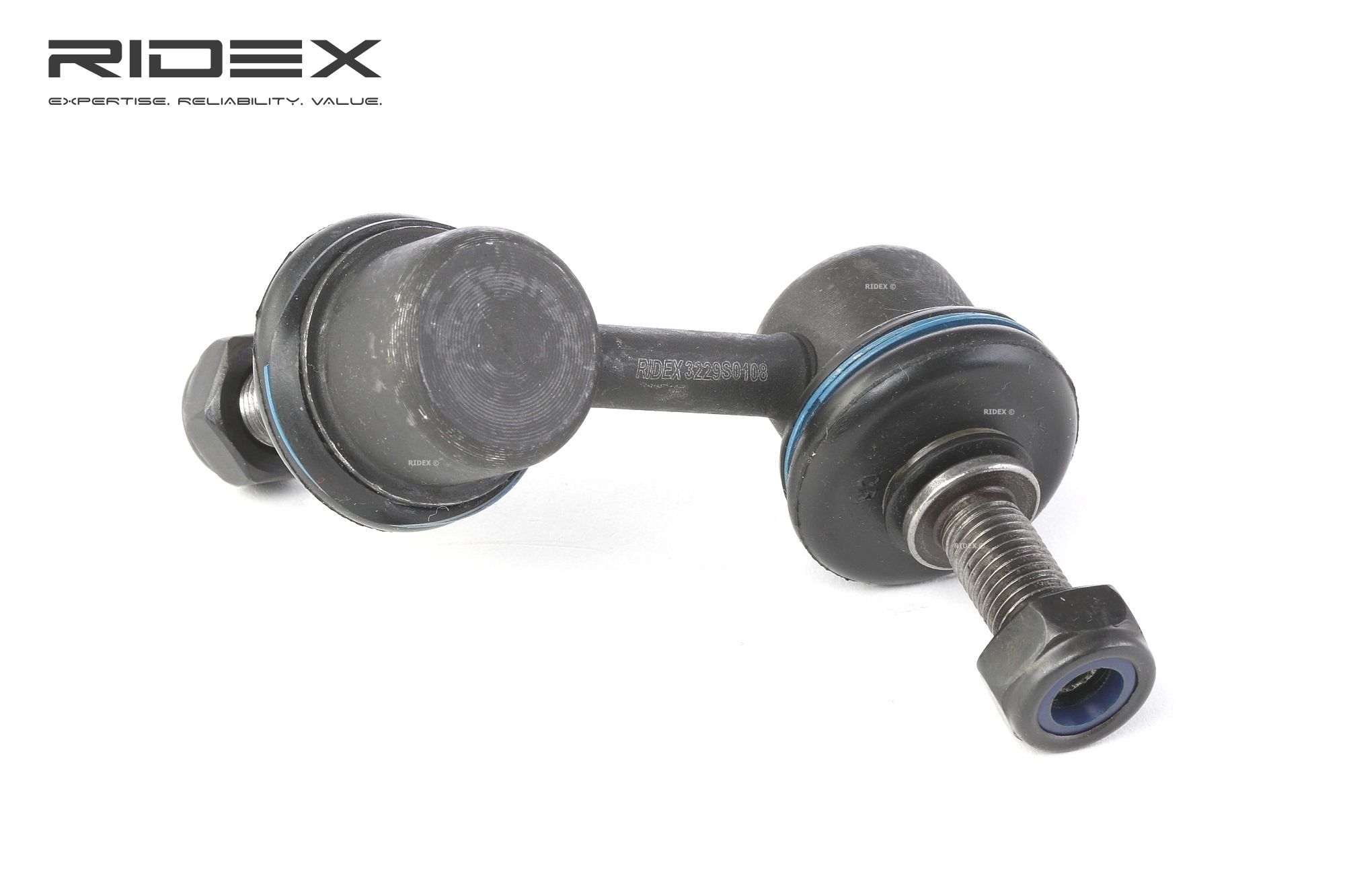 RIDEX 3229S0108 Anti-roll bar link Front Axle, Left, 54,5mm, M10x1,25 , Steel