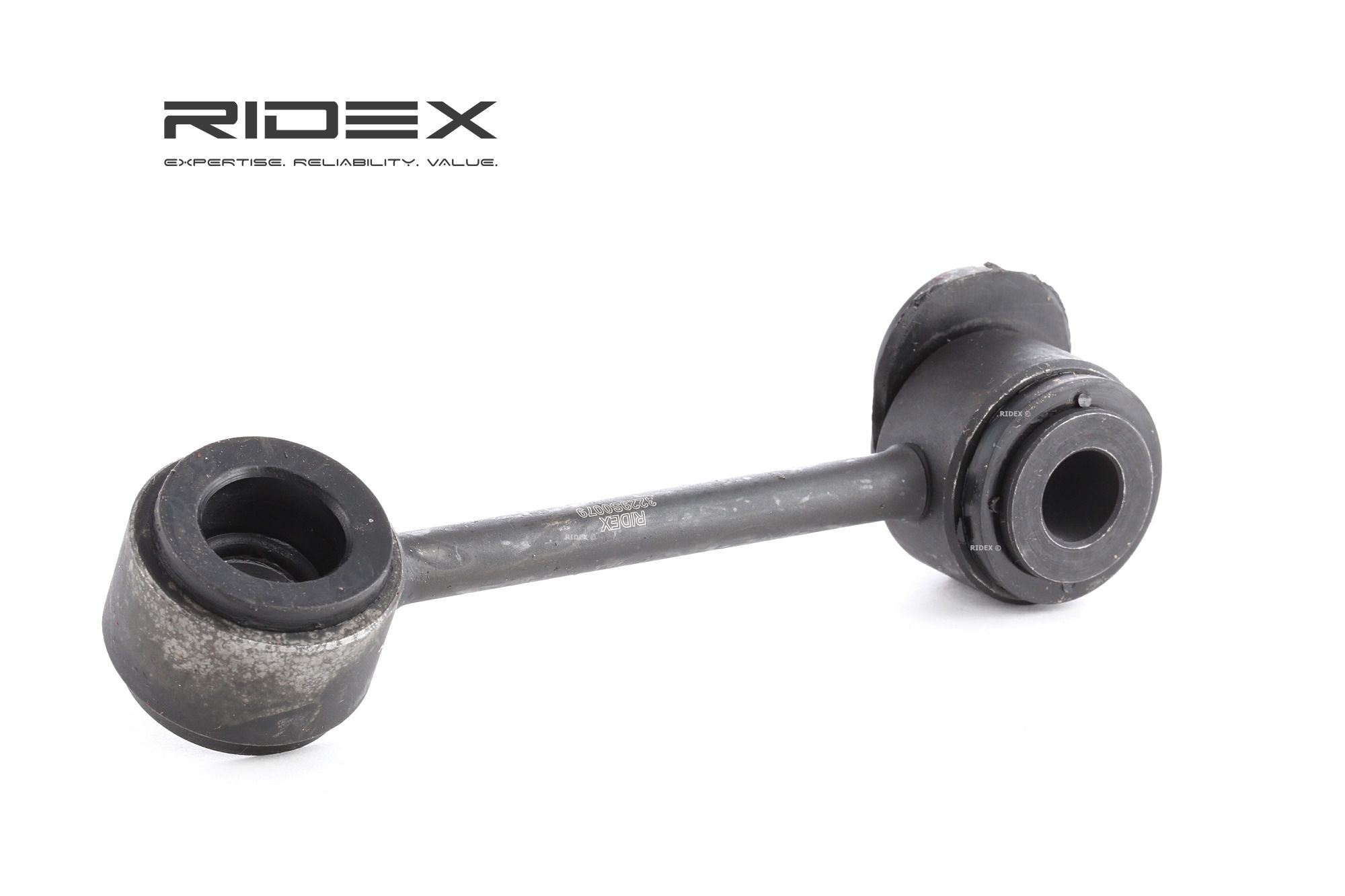 RIDEX 3229S0079 Anti-roll bar link Front Axle Left, 115mm, with accessories, Steel
