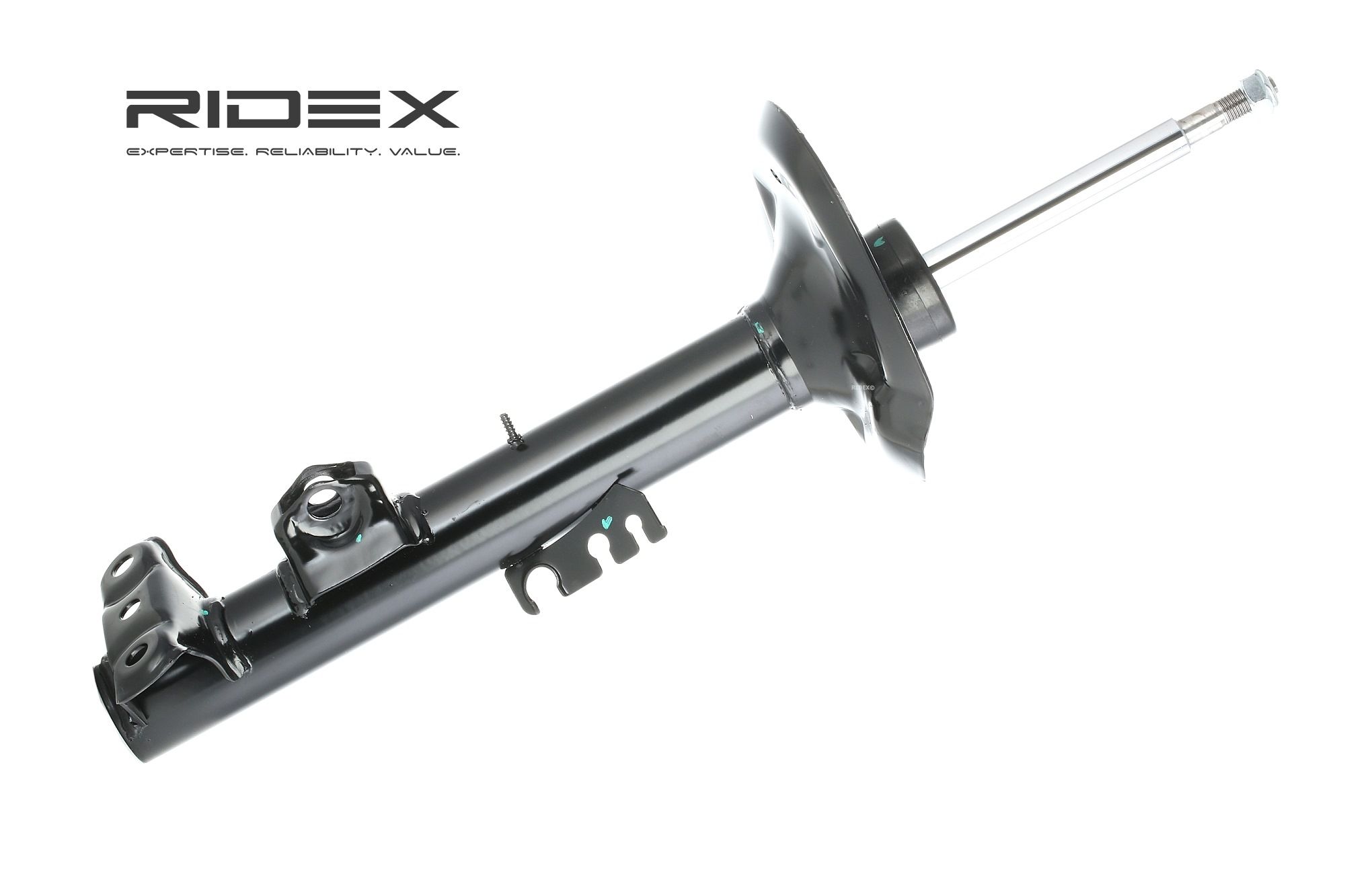 RIDEX 854S0157 Shock absorber Front Axle Left, Gas Pressure, 585x400 mm, Twin-Tube, Suspension Strut, Bottom Plate, Top pin