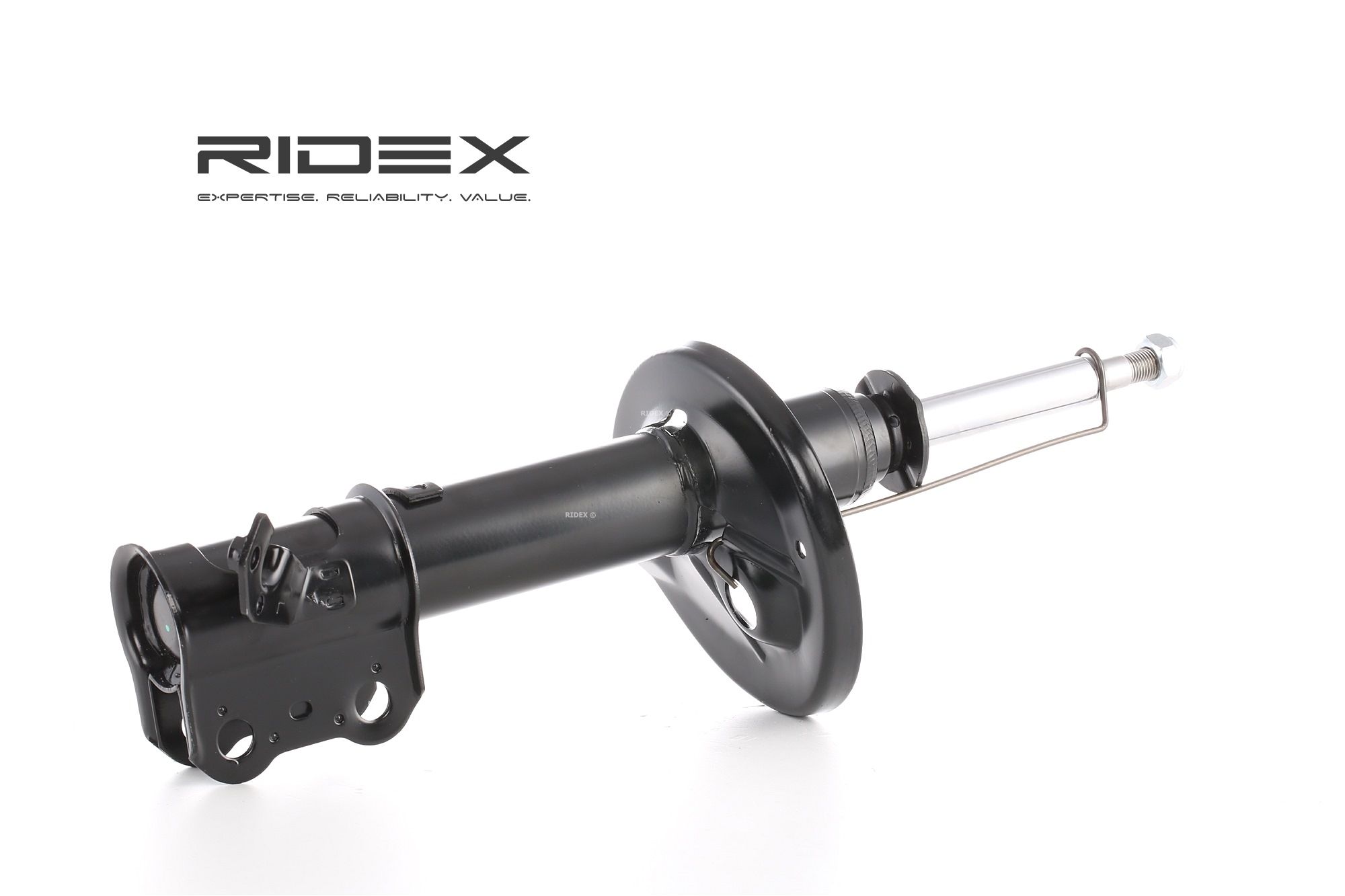 RIDEX 854S0094 Shock absorber Left, Gas Pressure, Twin-Tube, Suspension Strut, Top pin, Bottom Clamp