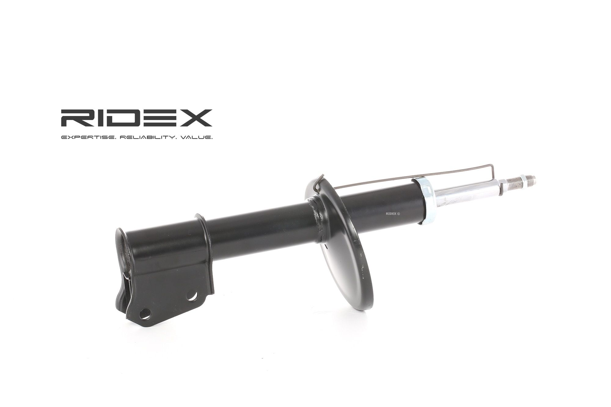 RIDEX 854S0837 Shock absorber Front Axle, Gas Pressure, Twin-Tube, Suspension Strut, Damper with Rebound Spring, Top pin, Bottom Clamp
