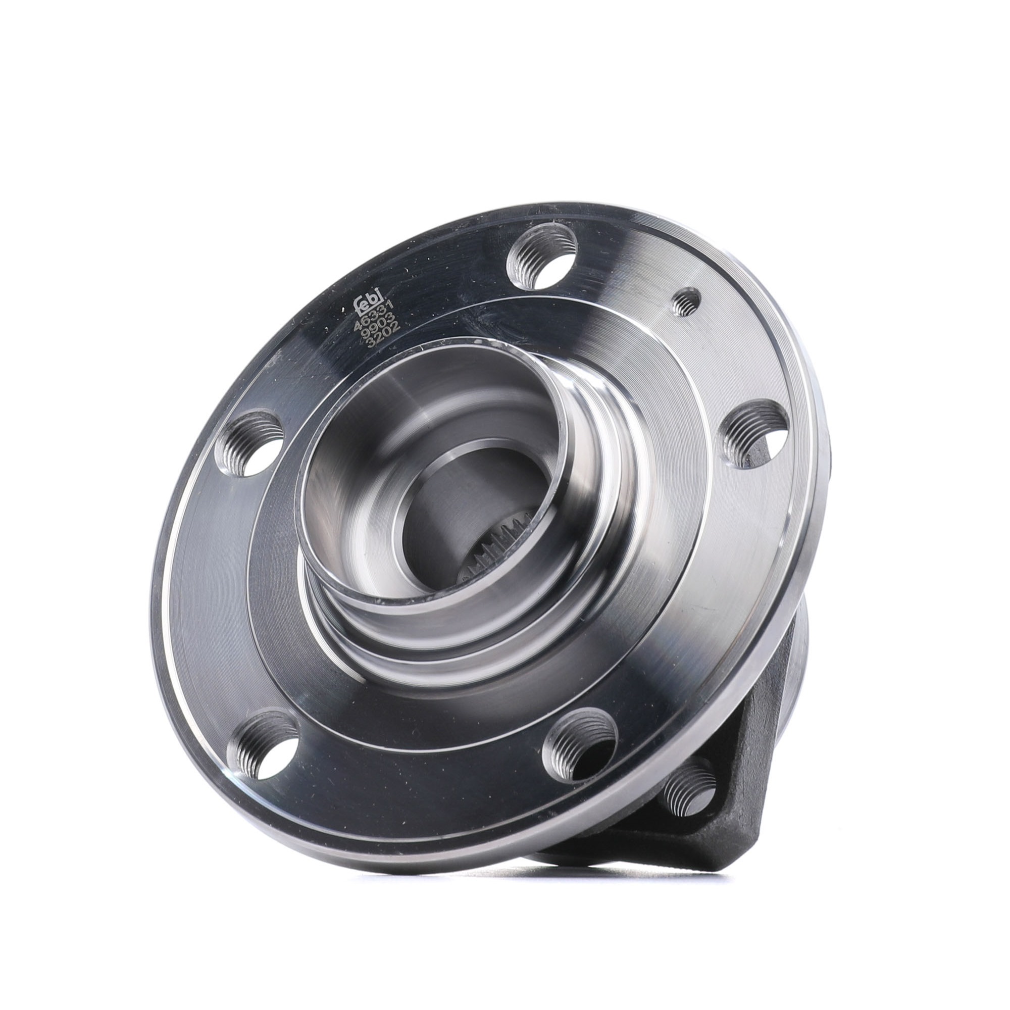 46334 FEBI BILSTEIN Wheel hub assembly AUDI Wheel Bearing integrated into wheel hub, with integrated magnetic sensor ring, with fastening material, with ABS sensor ring, with wheel hub, 80, 65 mm, Angular Ball Bearing