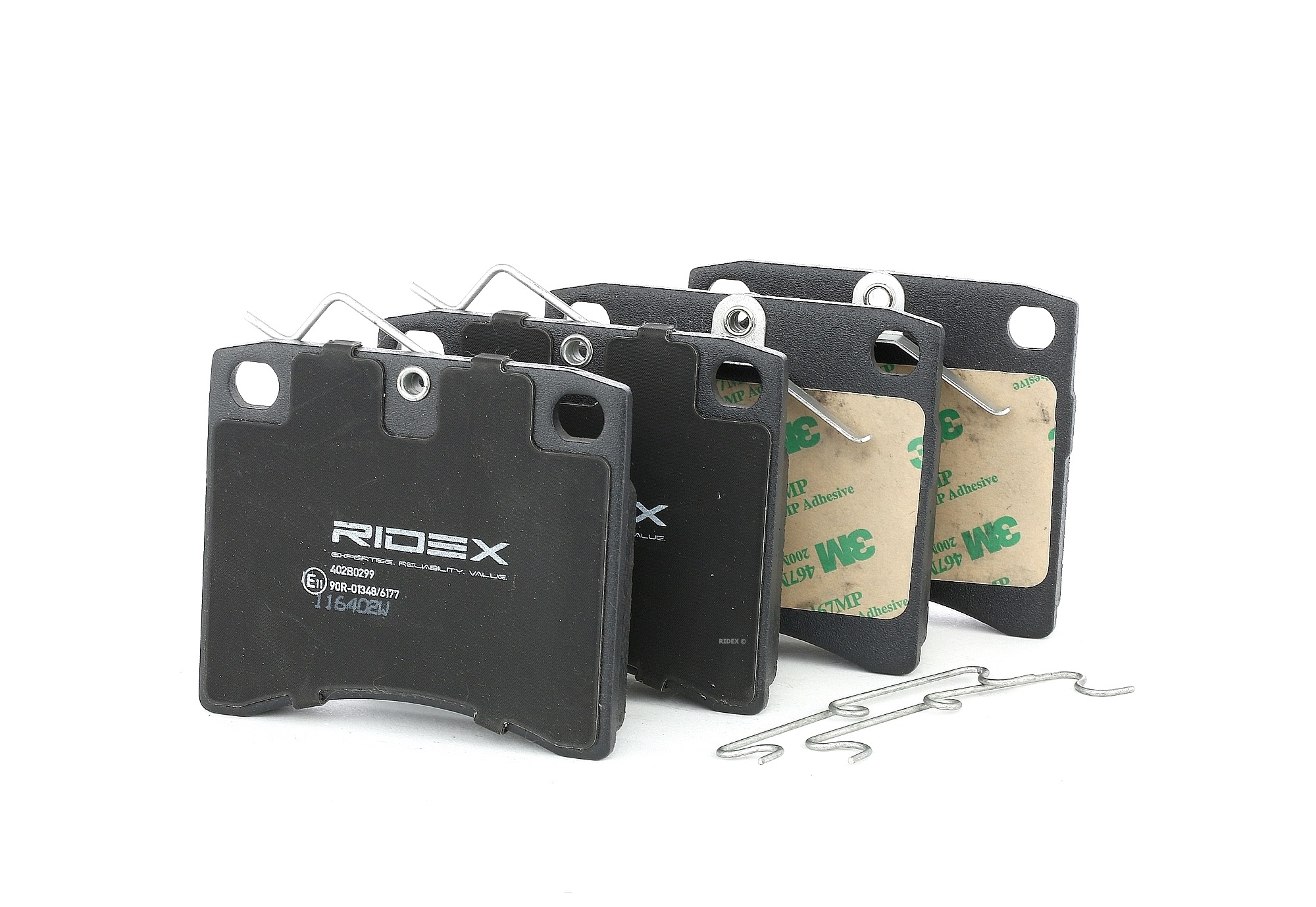 RIDEX 402B0299 Brake pad set Front Axle, excl. wear warning contact, with accessories