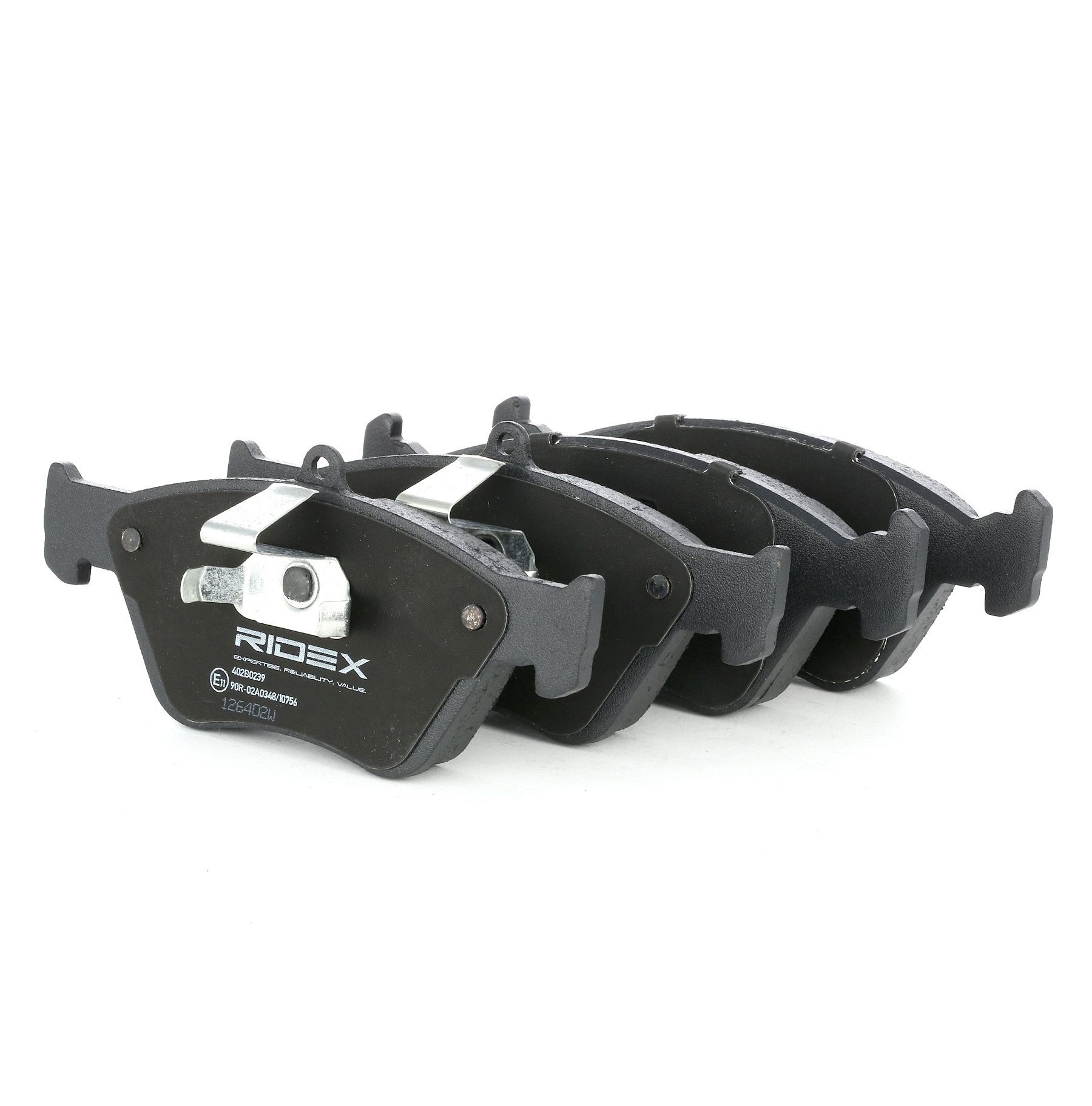 RIDEX 402B0239 Brake pad set Front Axle, excl. wear warning contact, with piston clip, with anti-squeak plate