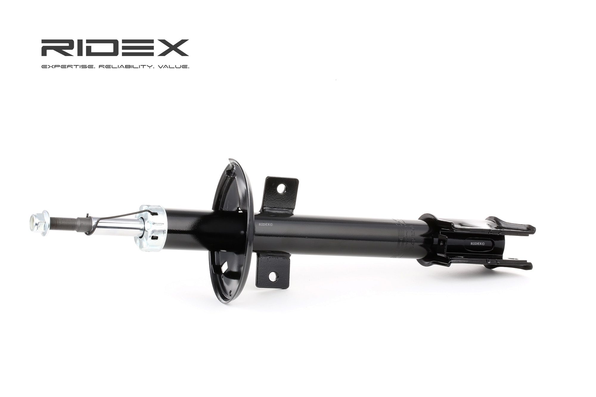 RIDEX 854S1201 DACIA Federbein komplett Hinterachse, Gasdruck, Zweirohr, Federbein, oben Stift, unten Schelle