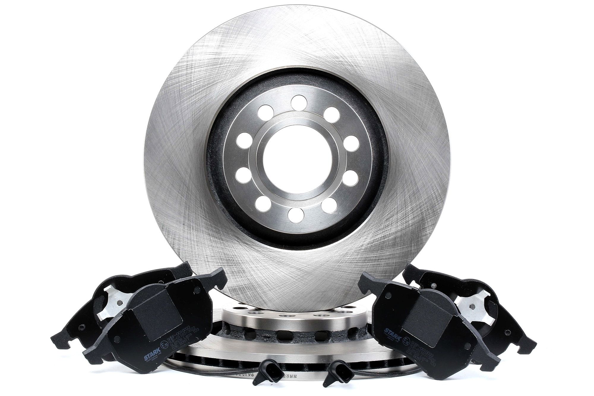 STARK SKBK-1090069 Brake discs and pads set Front Axle, Vented, with anti-squeak plate, incl. wear warning contact