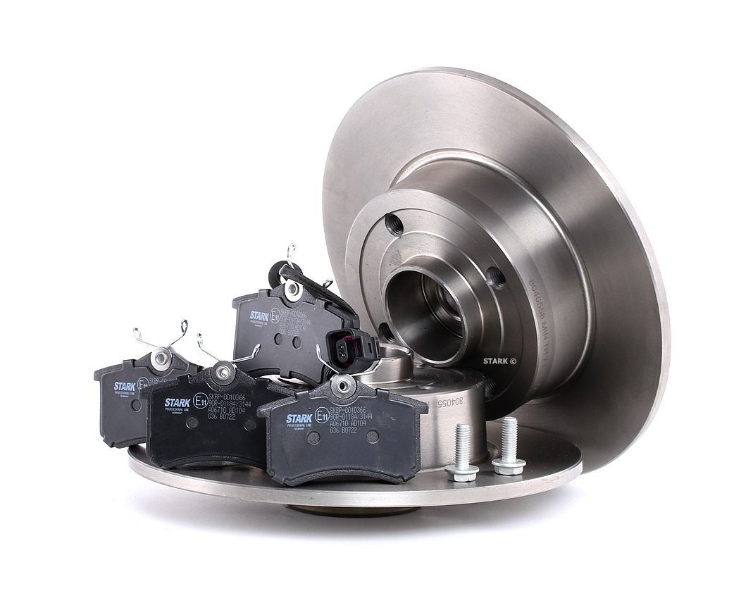 STARK SKBK-1090197 Brake discs and pads set Rear Axle, solid, with wheel bearing, with anti-squeak plate, with ABS sensor ring