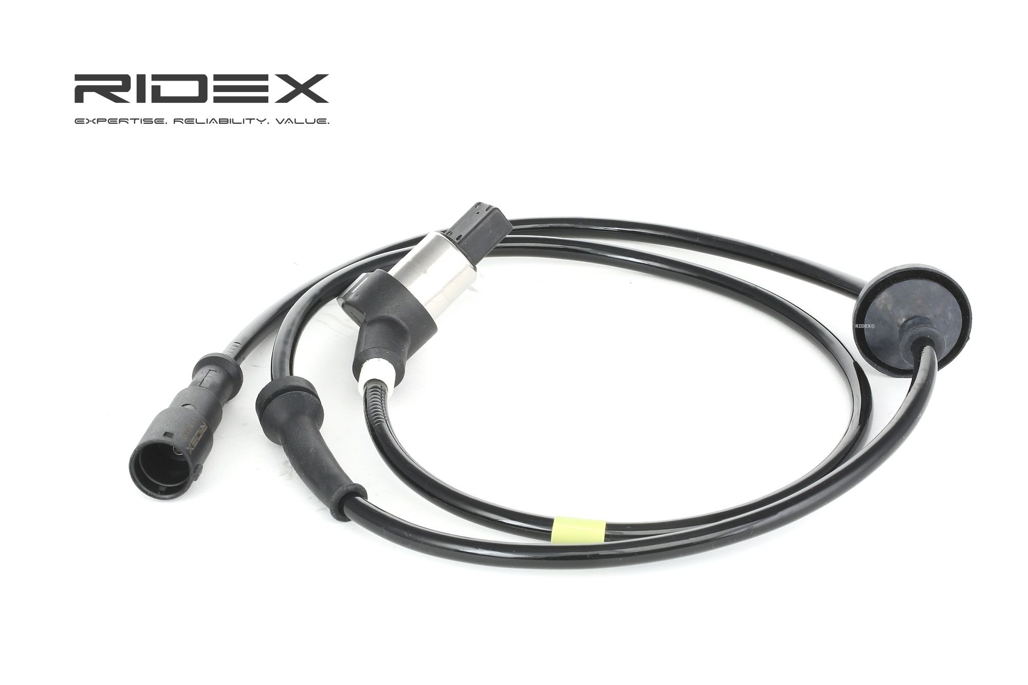 RIDEX 412W0028 ABS sensor Rear Axle both sides, with cable, for vehicles with ABS, Inductive Sensor, 2-pin connector, 1100 Ohm, 1010mm, 34mm, 12V, black
