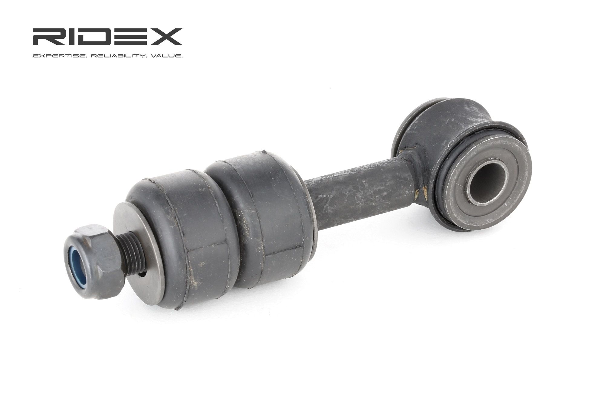 RIDEX 3229S0116 Anti-roll bar link Front axle both sides, 120mm, MM12x1,25R, Steel