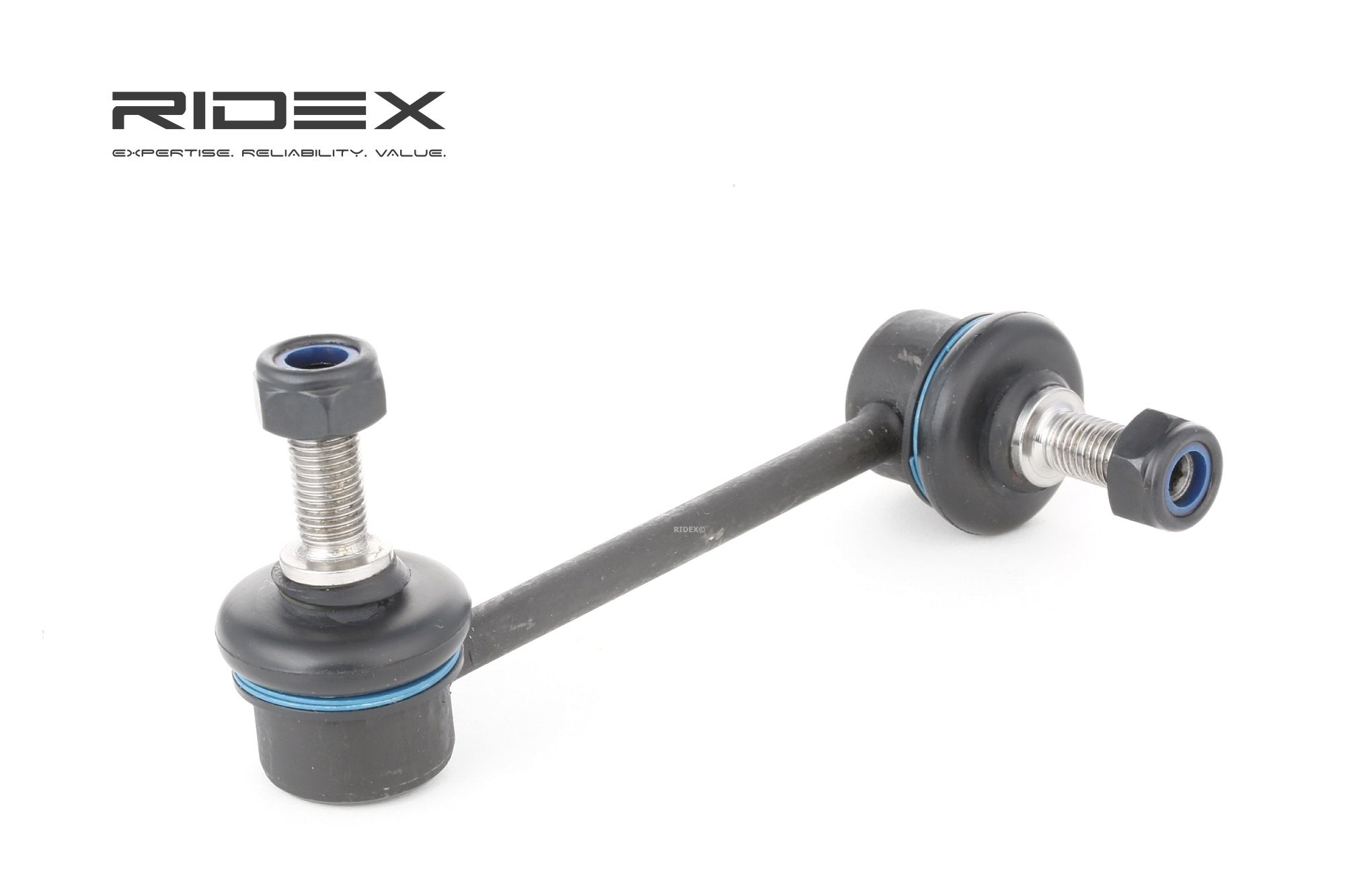 RIDEX 3229S0161 Anti-roll bar link Rear Axle Left, 125mm, M10 x 1,25 , with self-locking nut, Steel