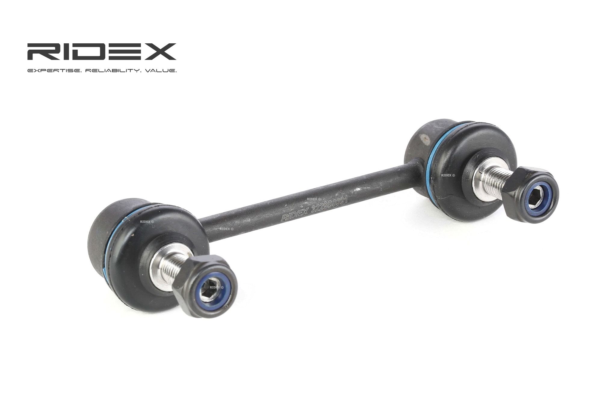 RIDEX 3229S0391 Anti-roll bar link Rear Axle both sides, 130mm, M10x1,25, Steel
