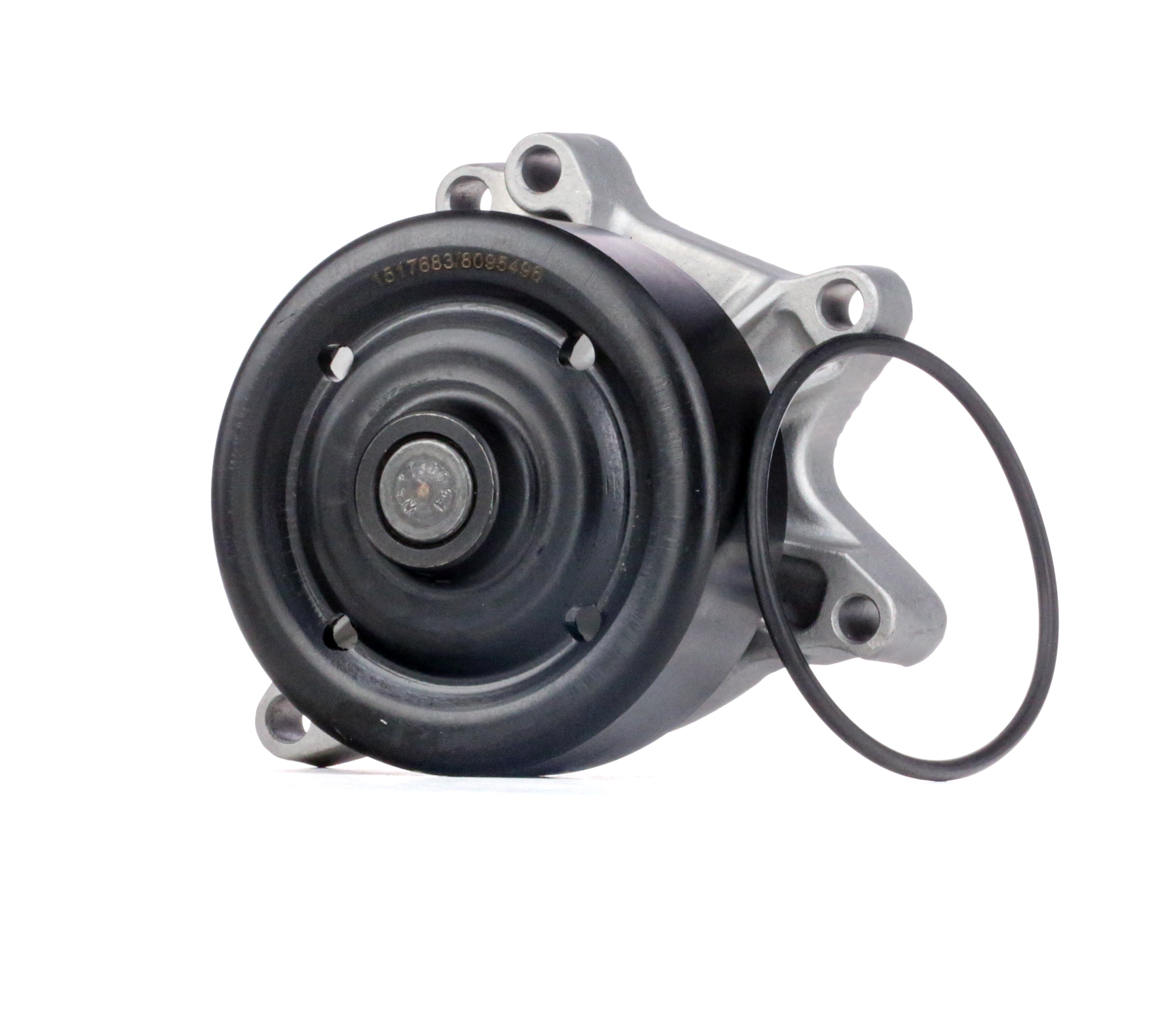 RIDEX 1260W0089 Water pump Cast Aluminium, with belt pulley, with bolts/screws, with seal ring, Belt Pulley pressed on, Mechanical, Metal, Belt Pulley Ø: 90 mm, for v-ribbed belt use