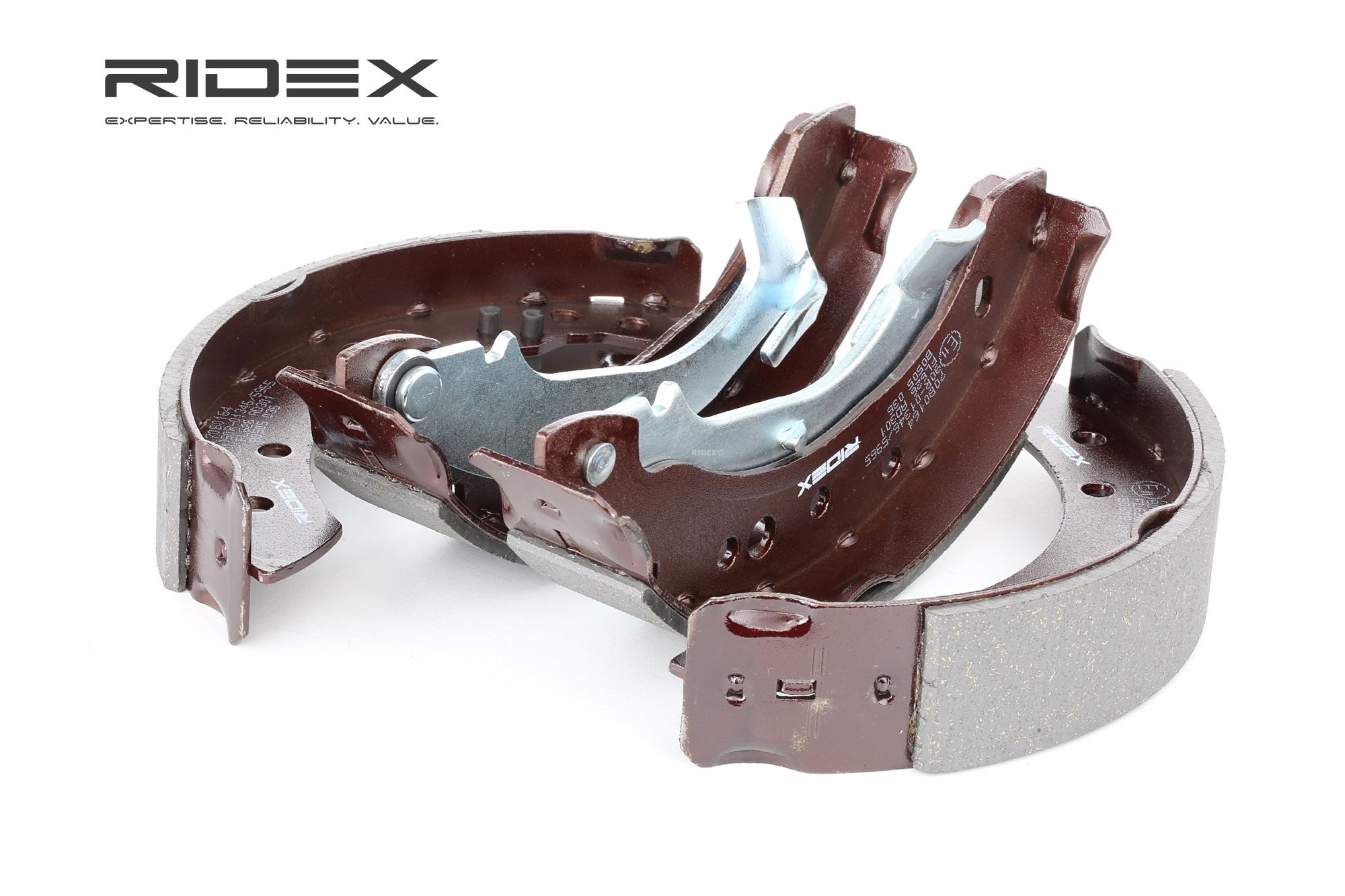 RIDEX 70B0164 Bremsklötze für Trommelbremse Hinterachse, mit Hebel, mit Zubehör Renault in Original Qualität