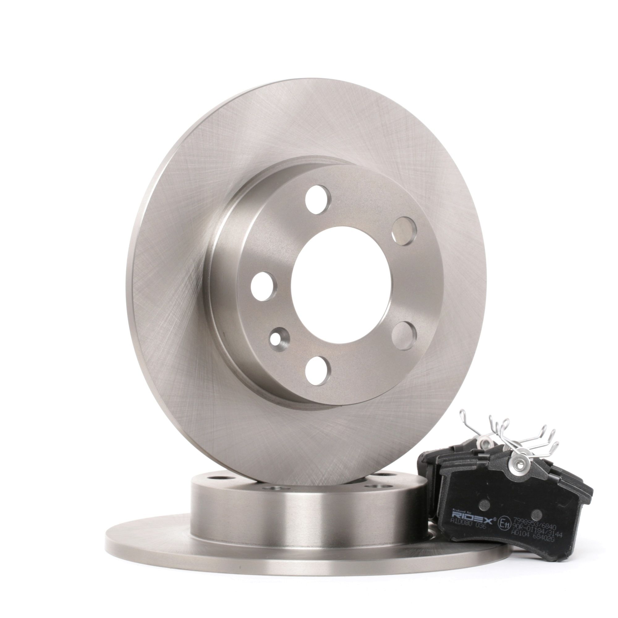 RIDEX 3405B1705 Kit Freno Completo - Dischi E Pastiglie Anteriori E Posteriori Per VW, SEAT, Audi, Škoda (Ventilati/Pieni, Con Accessori)