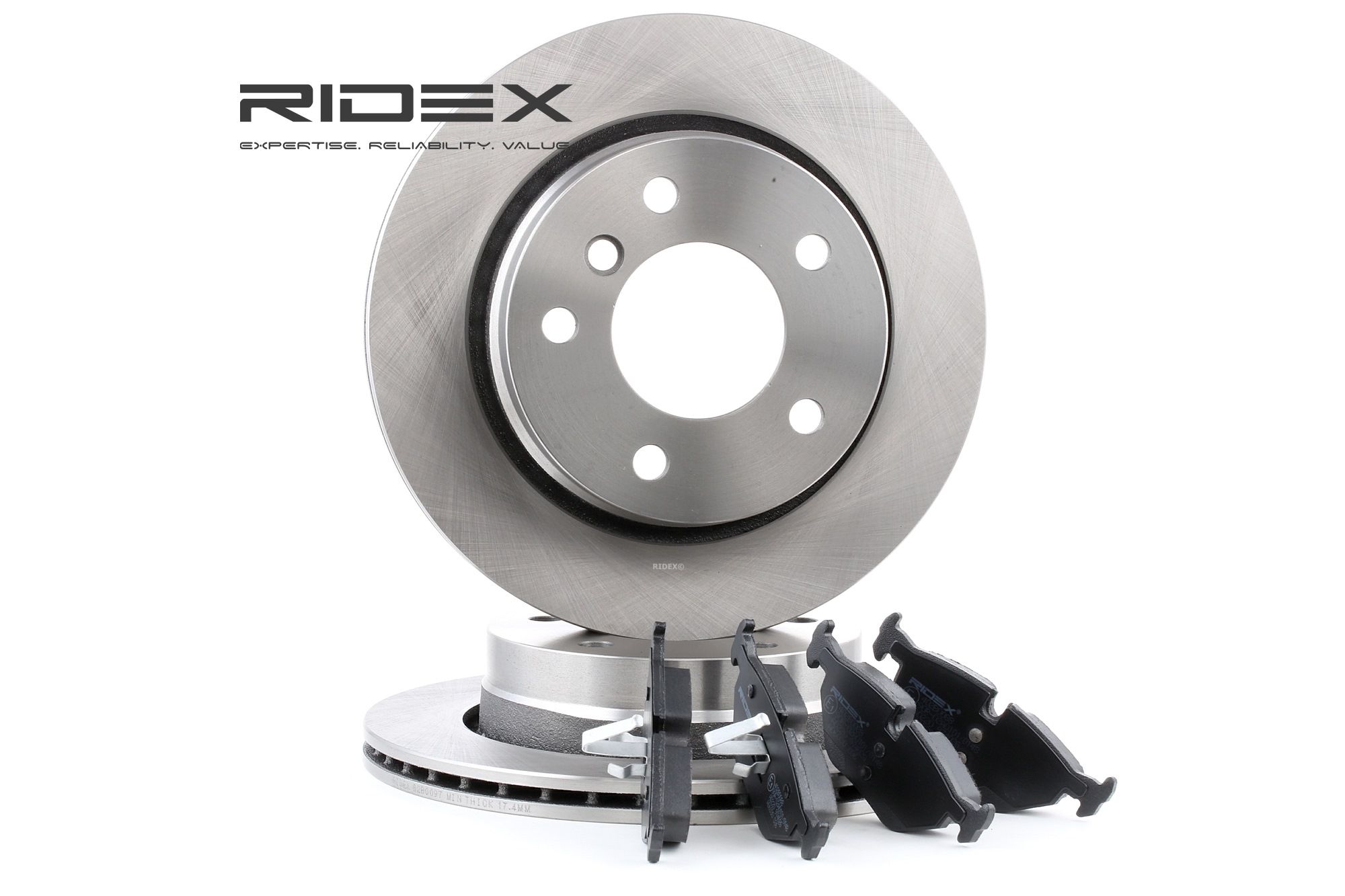 RIDEX 3405B0024 Brake discs and pads set Rear Axle, internally vented, excl. wear warning contact