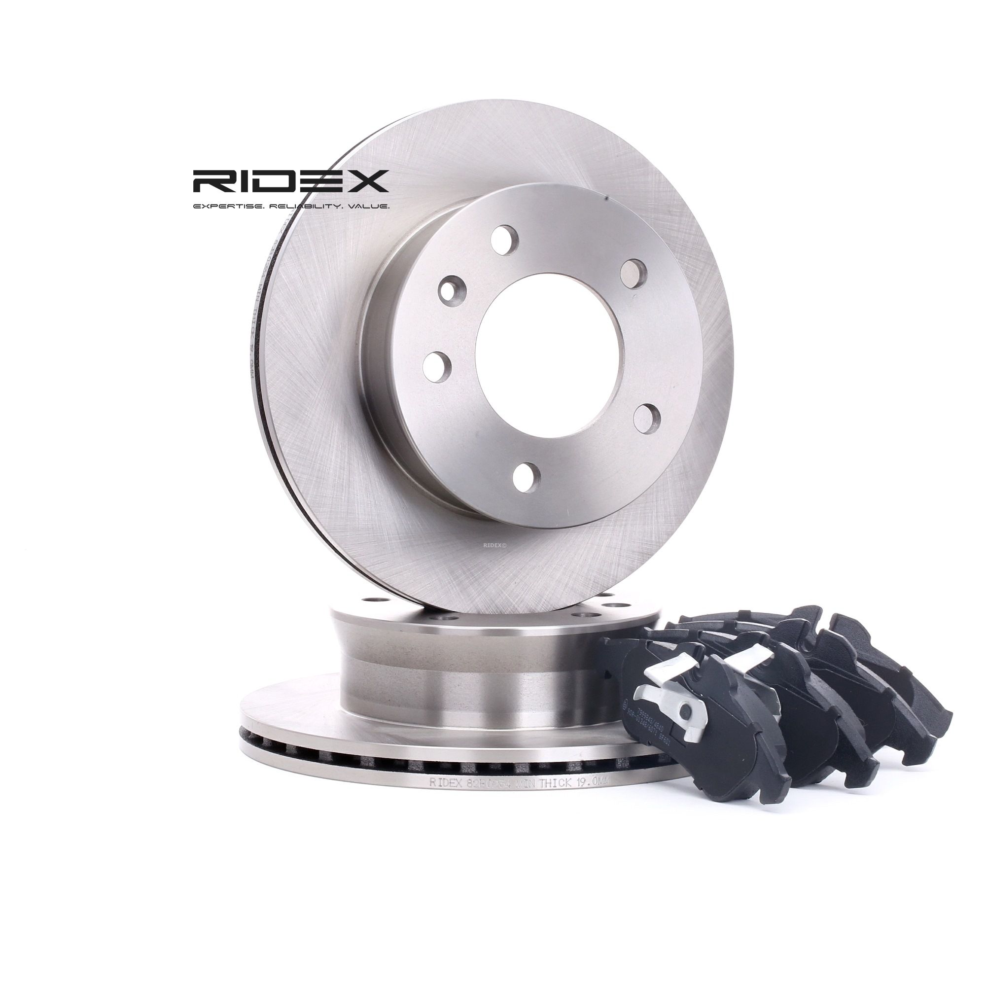 RIDEX 3405B0159 Brake discs and pads set Front Axle, Vented, excl. wear warning contact, incl. wear warning contact