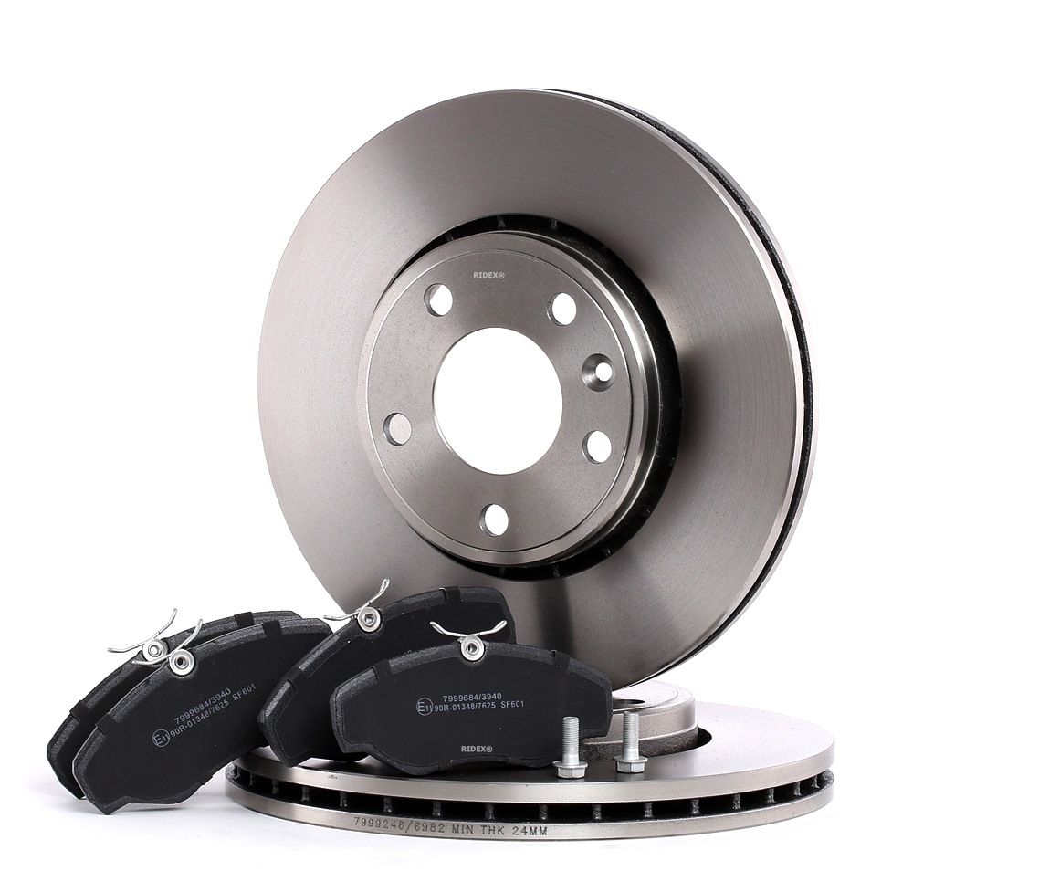 RIDEX 3405B0207 Brake discs and pads set Front Axle, Vented, with anti-squeak plate