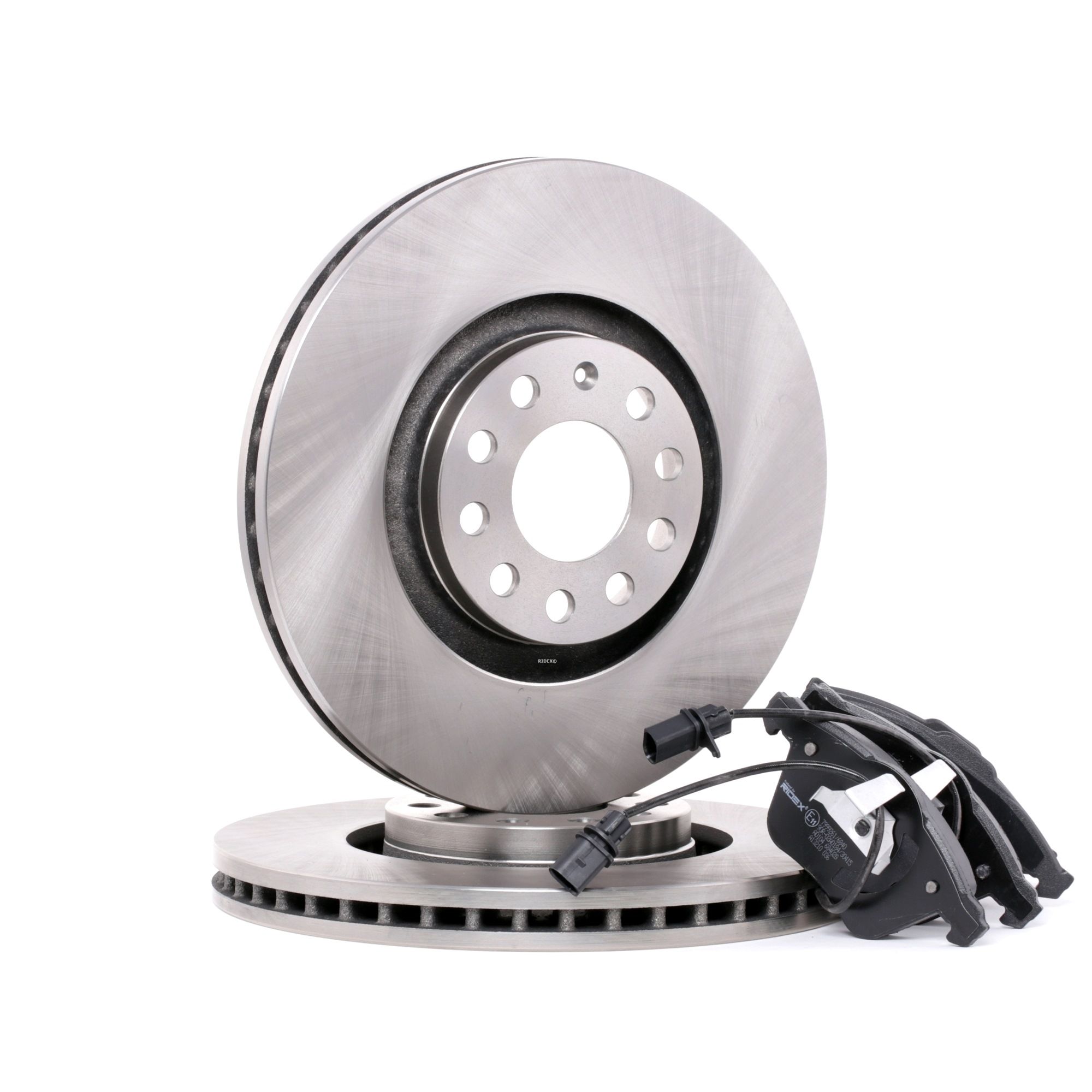 RIDEX 3405B0193 Brake discs and pads set Front Axle, Vented, with anti-squeak plate, incl. wear warning contact