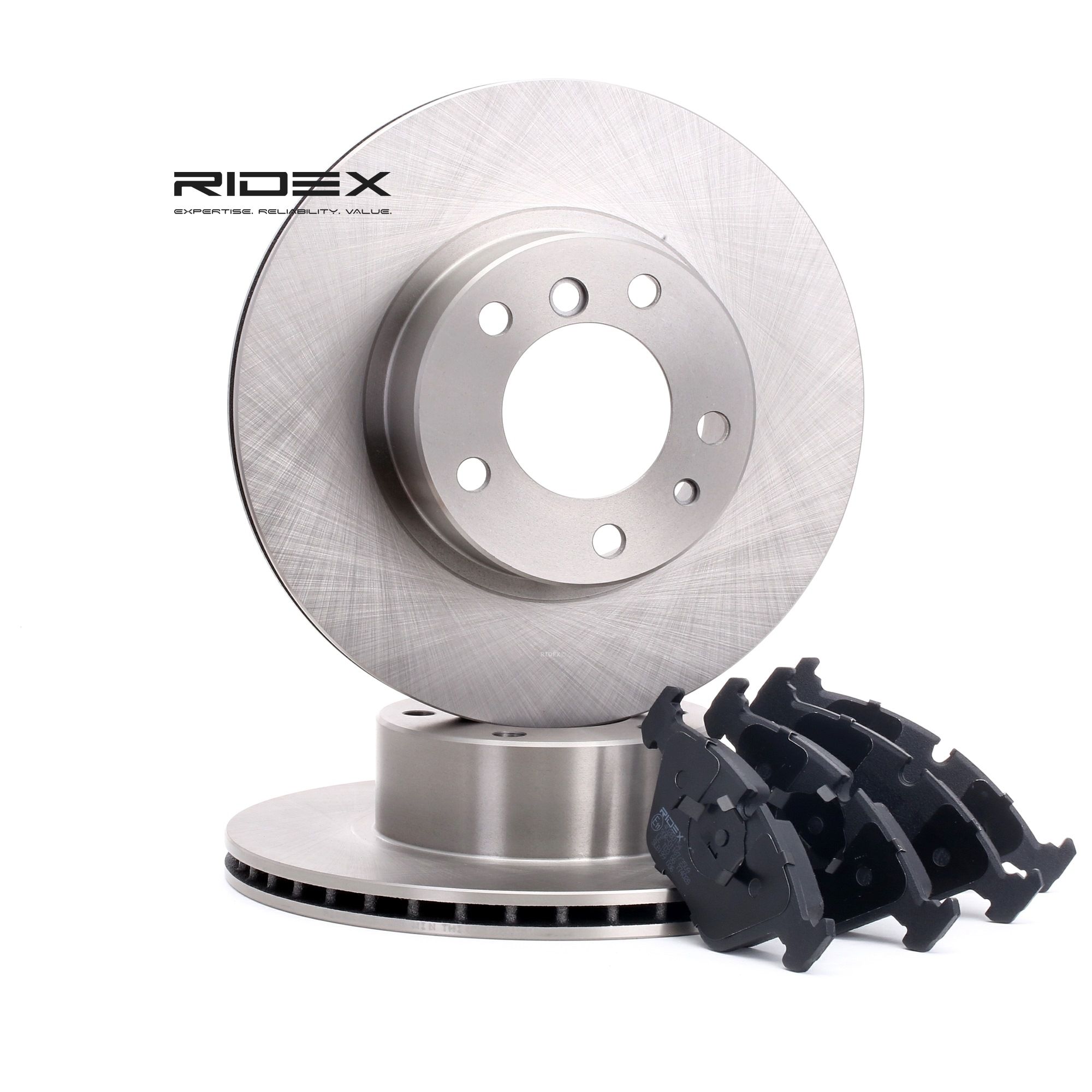 RIDEX 3405B0256 Brake discs and pads set Front Axle, internally vented, excl. wear warning contact