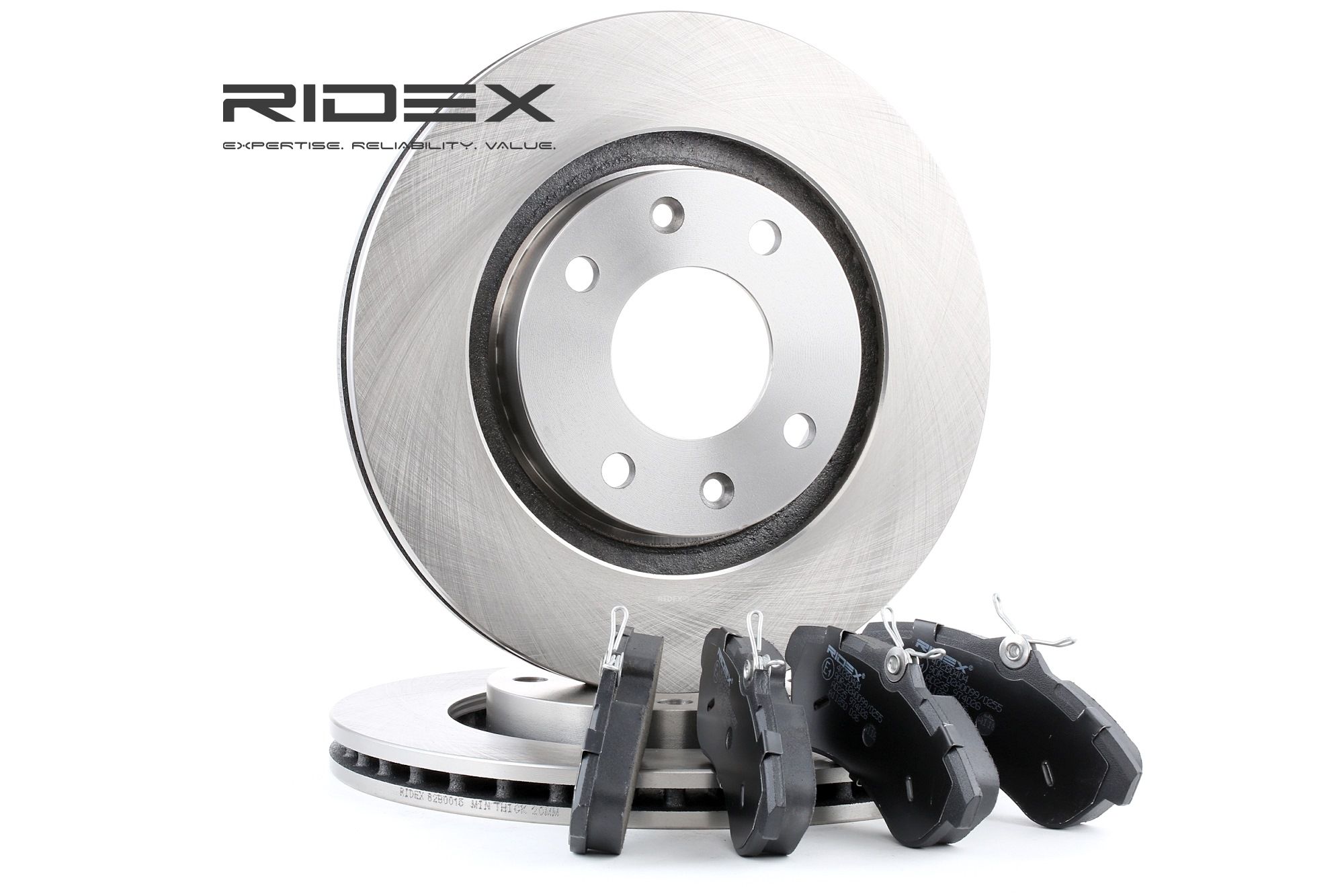RIDEX 3405B0191 Brake discs and pads set Front Axle, Vented, not prepared for wear indicator