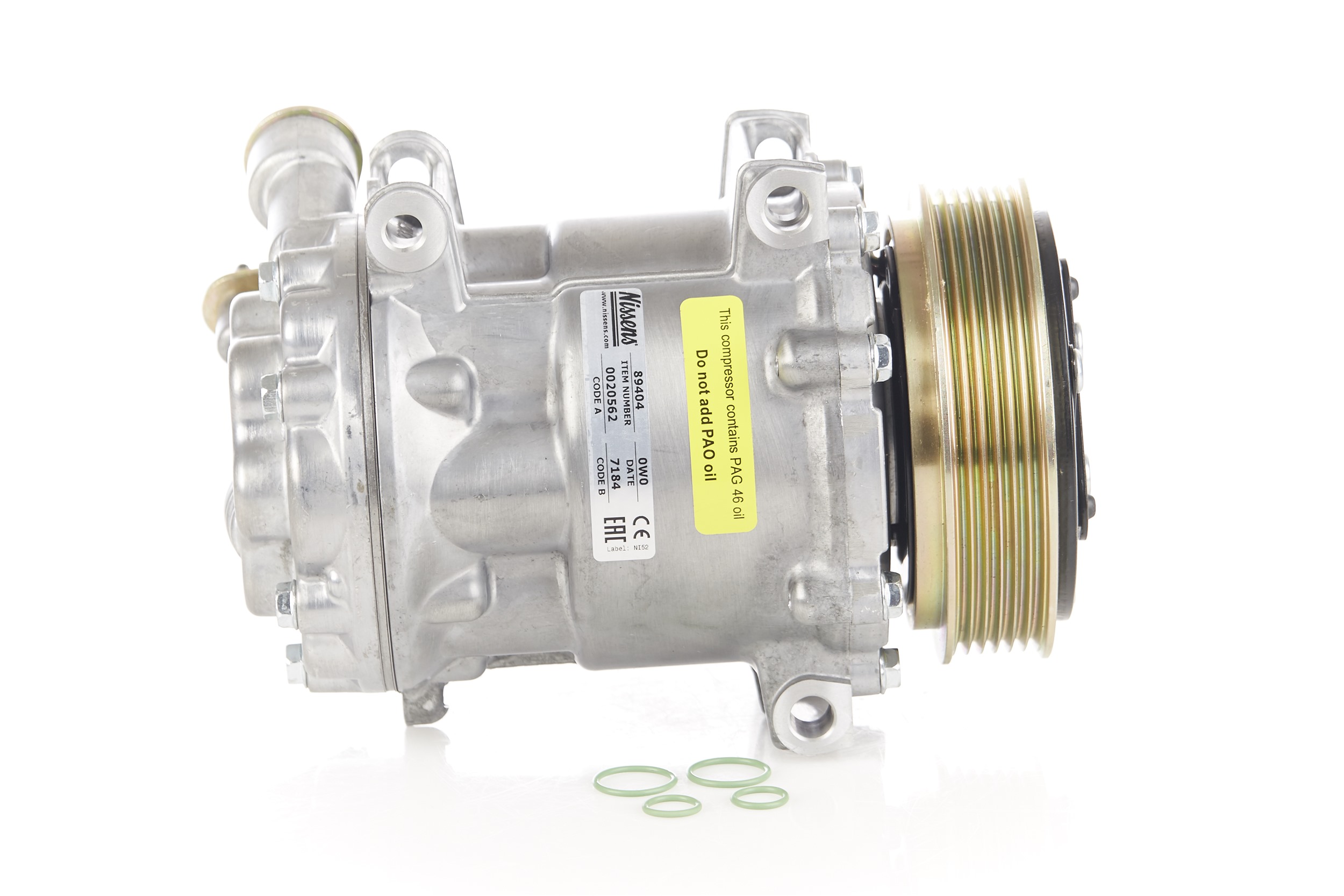 NISSENS 89404 Air conditioning compressor SD7C16, 12V, PAG 46, R134a, with PAG compressor oil, with magnetic clutch, with diode