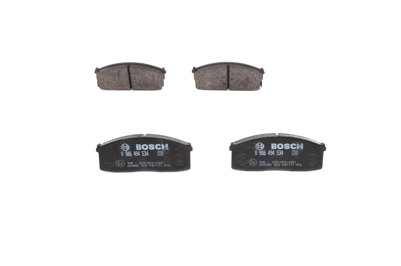 BOSCH 0 986 494 534 Brake pad set Low-Metallic, with acoustic wear warning, with mounting manual
