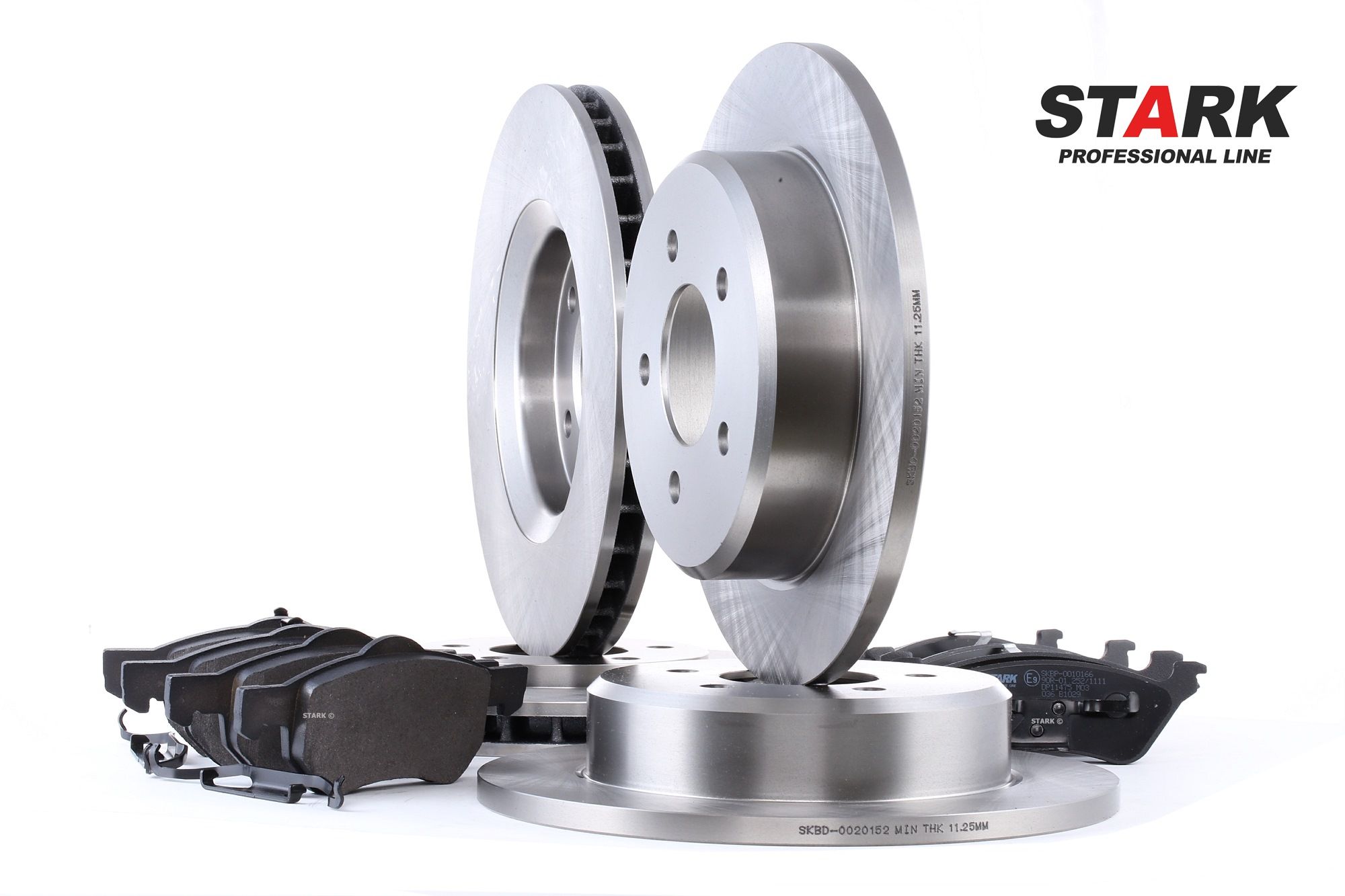 STARK Rear Axle, Front Axle, solid, Vented, excl. wear warning contact Ø: 290, 302mm, Brake Disc Thickness: 12,5, 28mm Brake discs and pads SKBK-1090345 buy