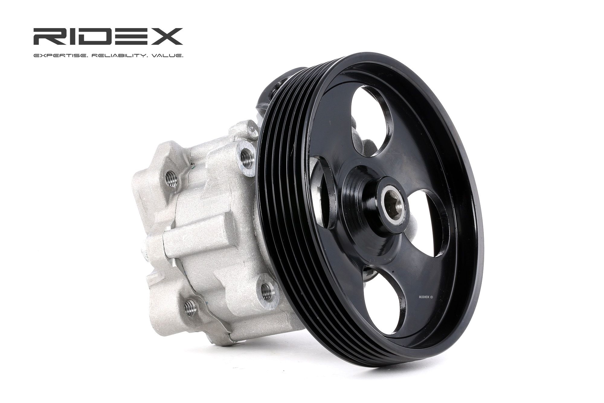 RIDEX 12H0095 Power steering pump Hydraulic, 100 bar, Number of ribs: 6, Belt Pulley Ø: 125 mm, Vane Pump