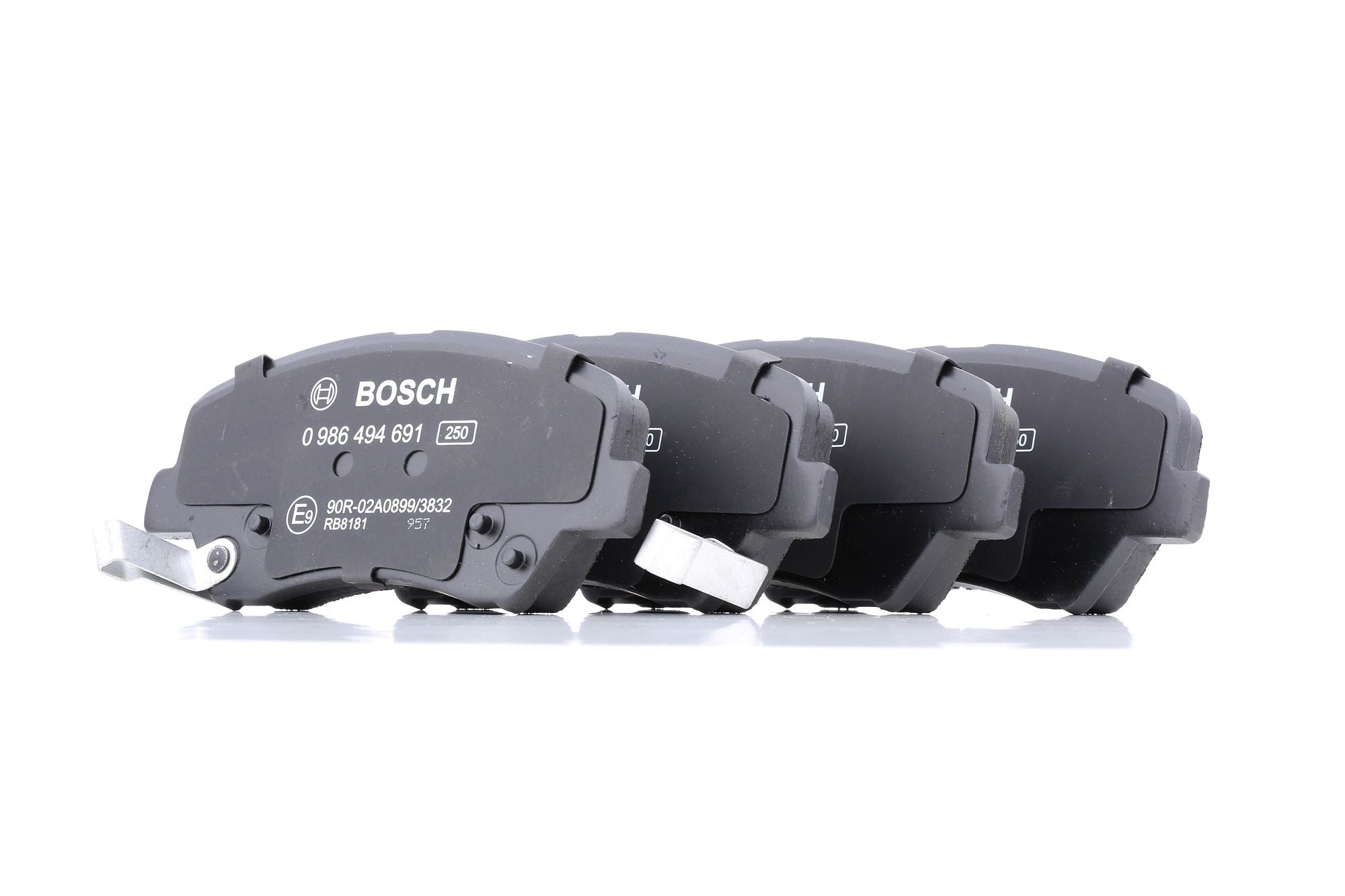 BOSCH 0 986 494 691 Brake pad set Low-Metallic, with acoustic wear warning, with anti-squeak plate