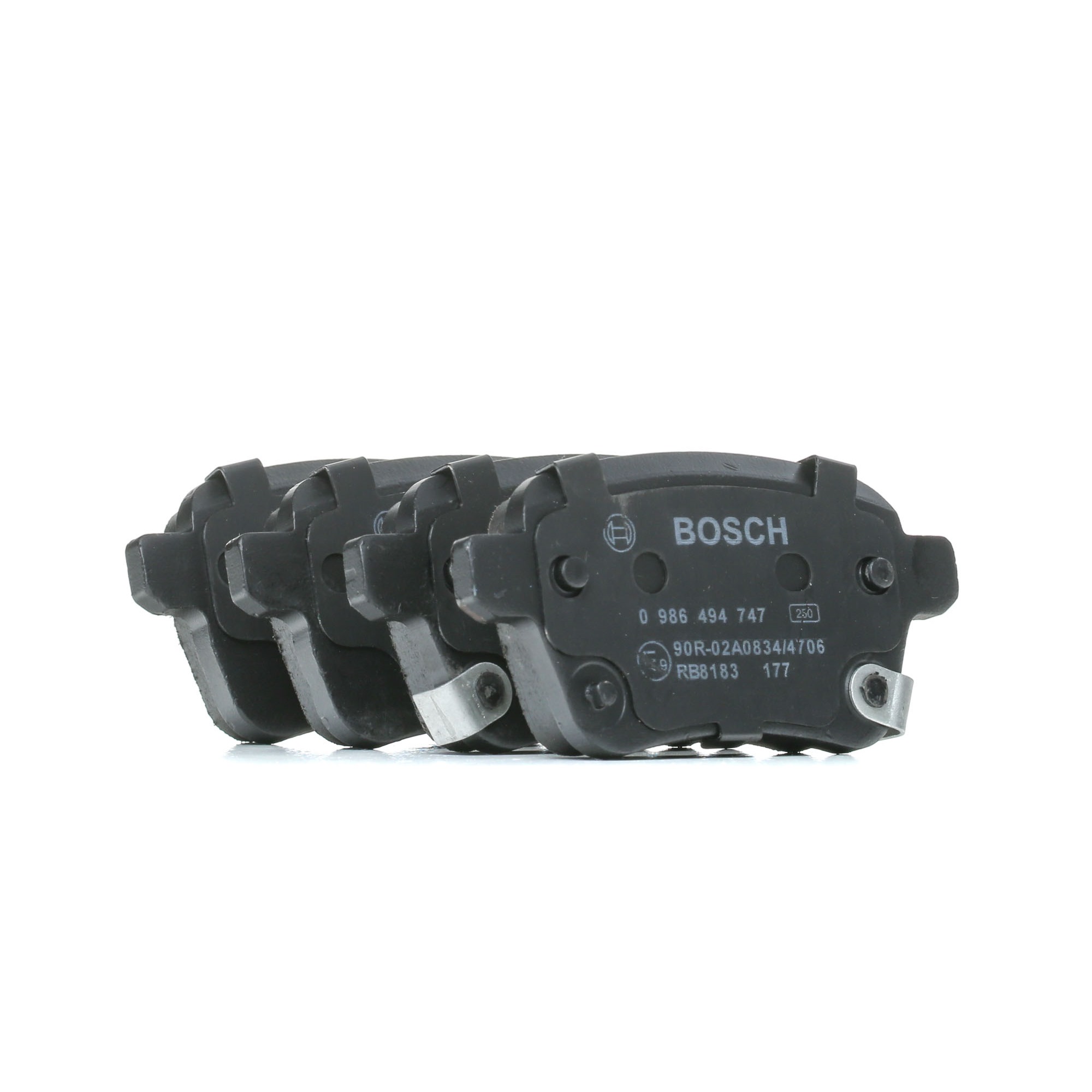 BOSCH 0 986 494 747 Brake pad set Low-Metallic, with integrated wear warning contact, with acoustic wear warning, with bolts/screws, with accessories