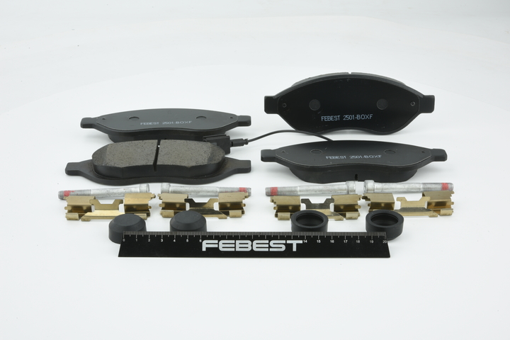 FEBEST 2501-BOXF Juego de pastillas de freno Eje delantero, con contacto avisador de desgaste