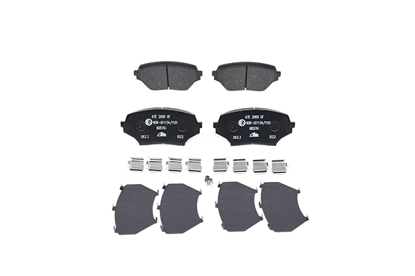 ATE 13.0460-5761.2 Brake pad set with acoustic wear warning, with anti-squeak plate, with accessories