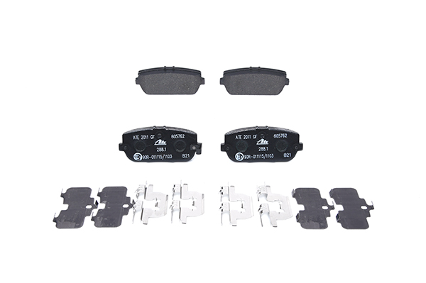 ATE 13.0460-5762.2 Brake pad set with acoustic wear warning, with anti-squeak plate, with accessories