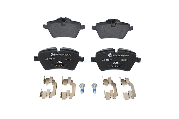 ATE Ceramic 13.0470-2725.2 Brake pad set prepared for wear indicator, excl. wear warning contact, with brake caliper screws, with accessories