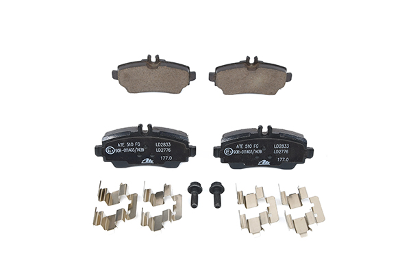 ATE Ceramic 13.0470-2833.2 Brake pad set prepared for wear indicator, excl. wear warning contact, with brake caliper screws, with accessories
