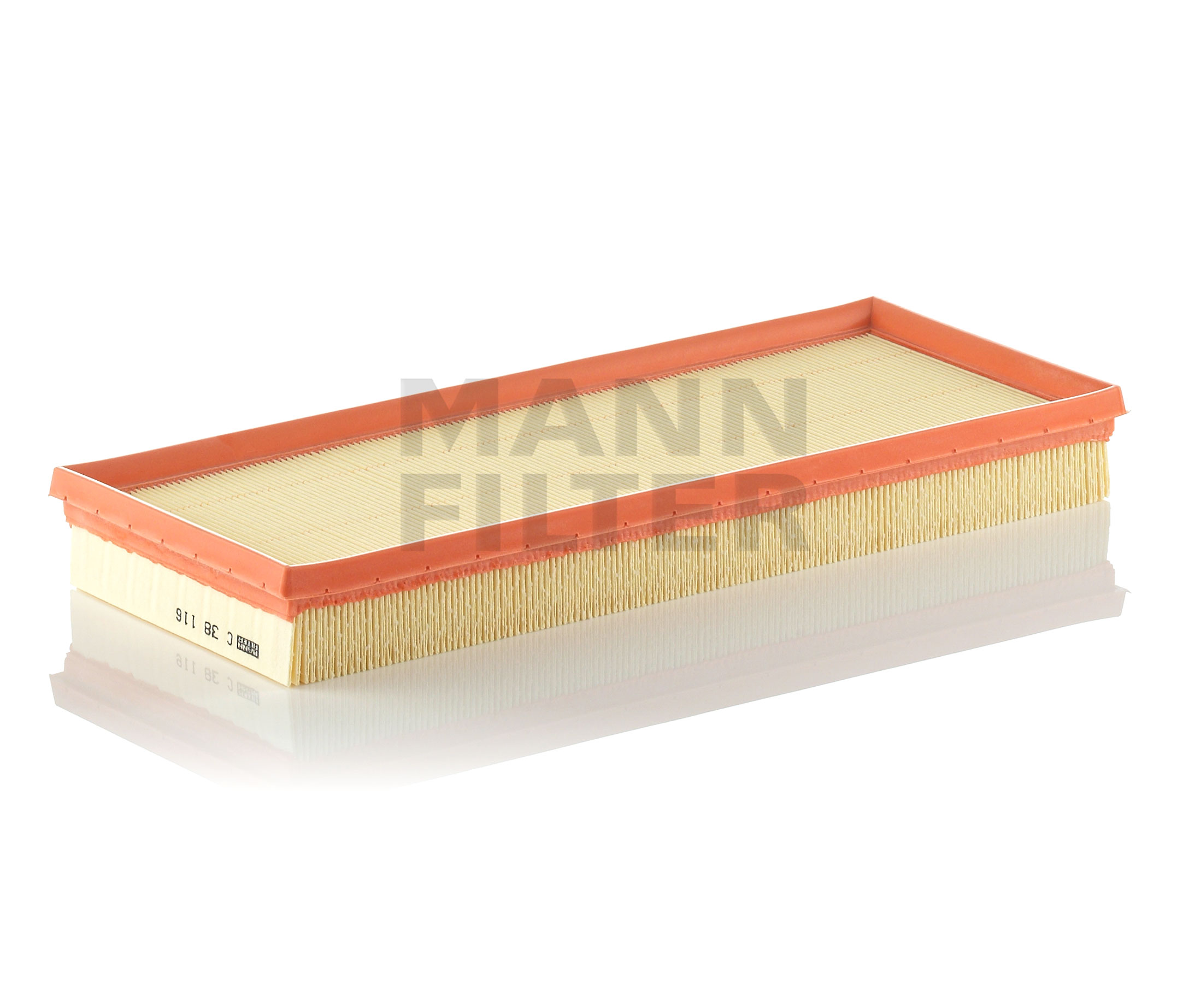 MANN-FILTER Pituus: 380 mm, Suodatinpanos Pituus: 380mm, Leveys: 156mm, Korkeus: 42mm Ilmansuodatin C 38 116