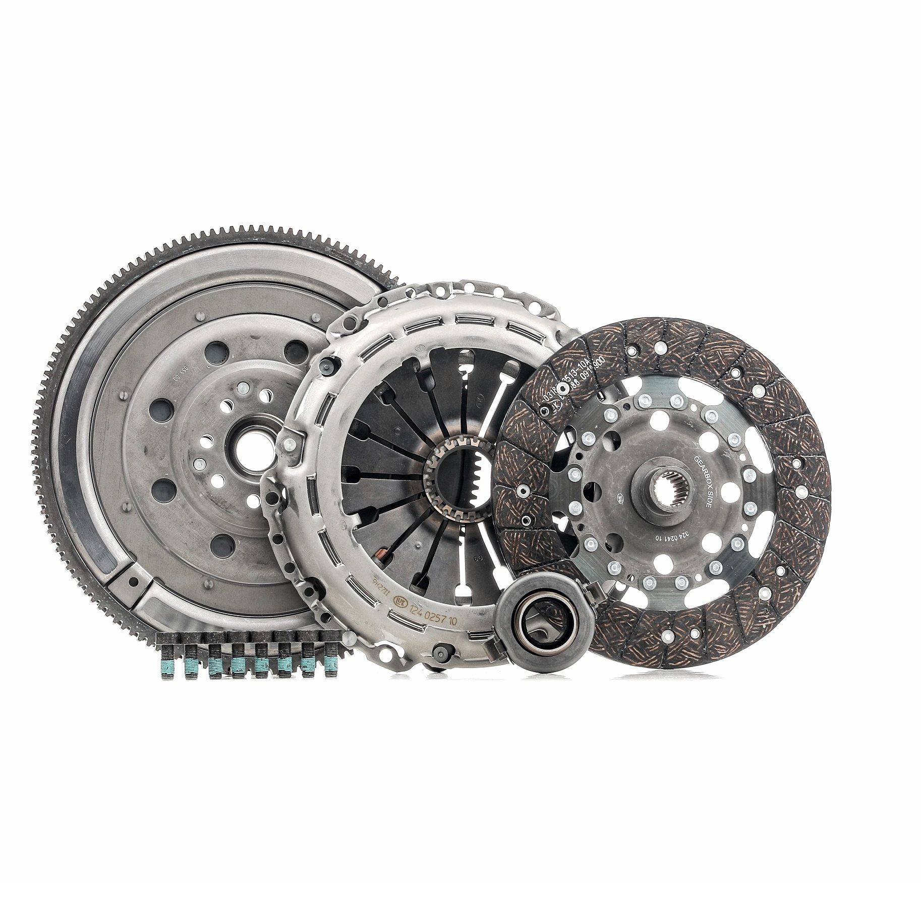 LuK BR 0241 without pilot bearing, with clutch release bearing, with flywheel, with screw set, Dual-mass flywheel with friction control plate Clutch replacement kit 600 0050 00 buy